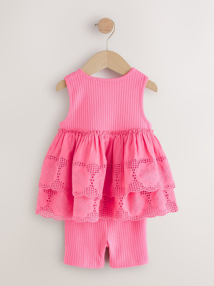 Pink Broderie Peplum Vest and Cycle Shorts Set (3mths-7yrs)