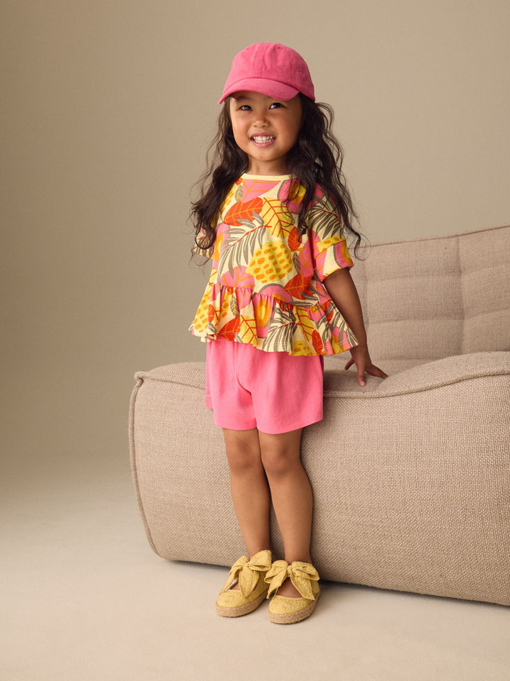 Pink Flowers Short Sleeve Top and Shorts Set (3mths-7yrs)