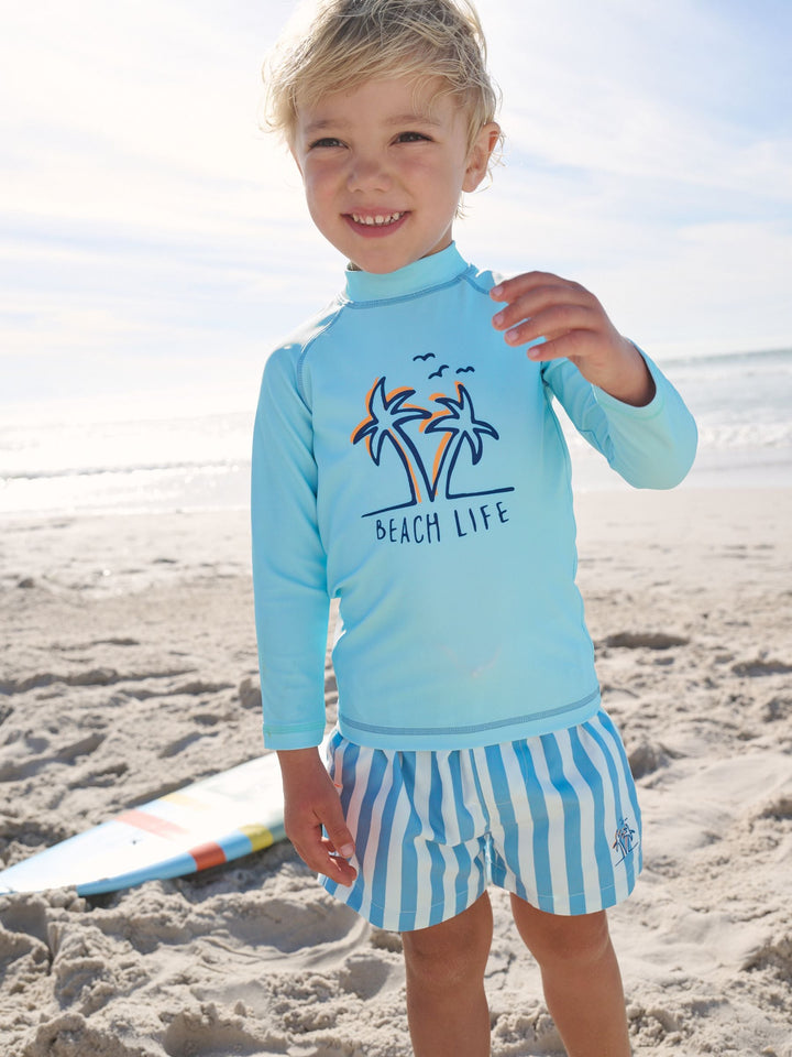 Blue Long Sleeve Sunsafe Rash Vest and Swim Shorts Set (3mths-7yrs)
