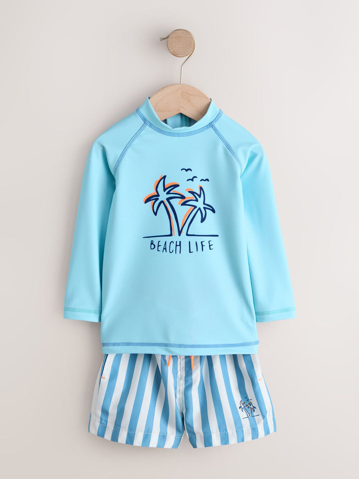 Blue Long Sleeve Sunsafe Rash Vest and Swim Shorts Set (3mths-7yrs)