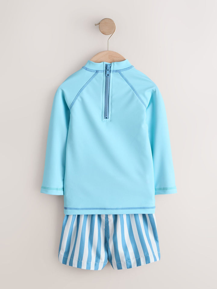Blue Long Sleeve Sunsafe Rash Vest and Swim Shorts Set (3mths-7yrs)