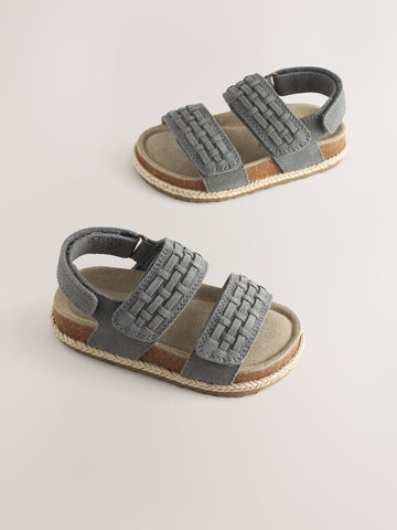 Grey Standard Fit (F) Woven Suede Touch Fastening Sandals