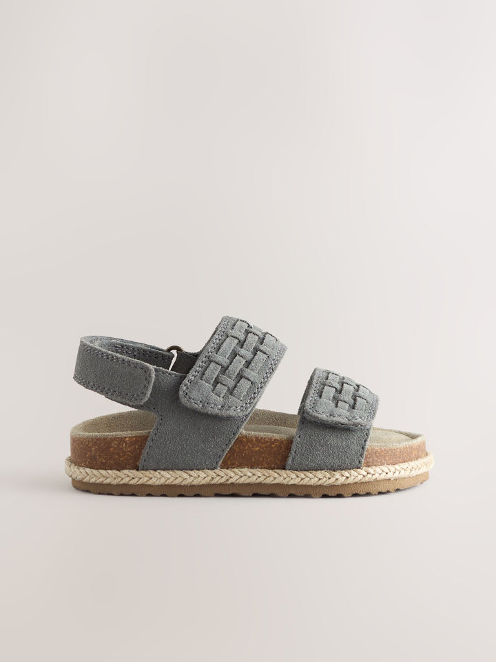 Grey Standard Fit (F) Woven Suede Touch Fastening Sandals