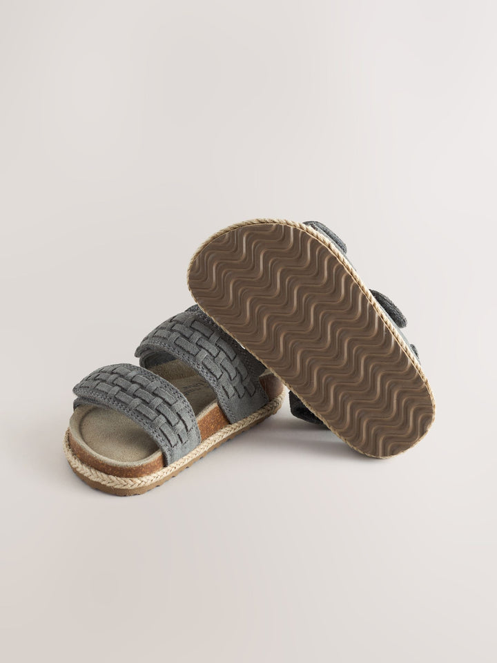 Grey Standard Fit (F) Woven Suede Touch Fastening Sandals