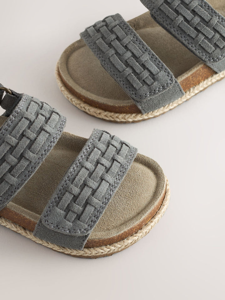 Grey Standard Fit (F) Woven Suede Touch Fastening Sandals