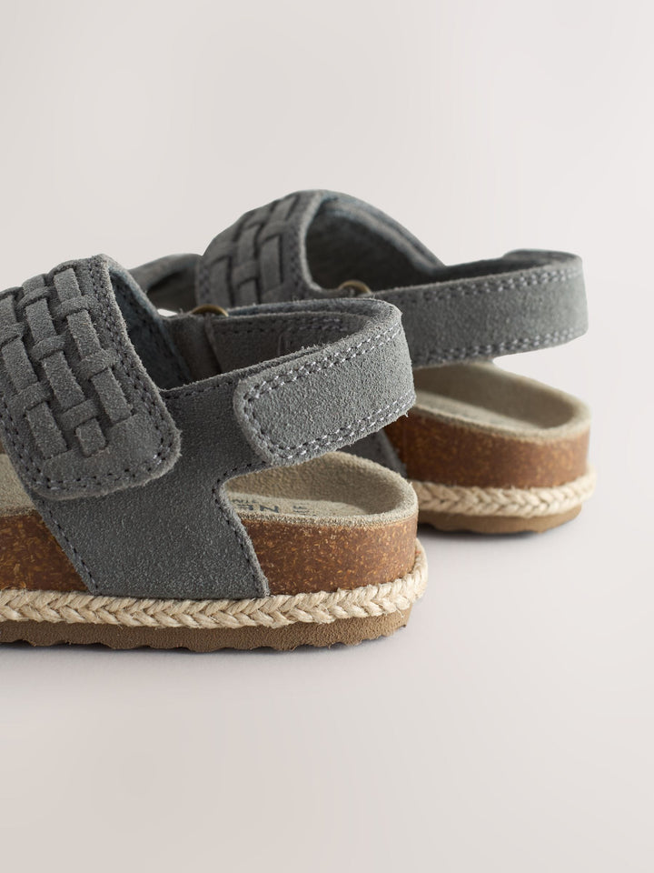 Grey Standard Fit (F) Woven Suede Touch Fastening Sandals