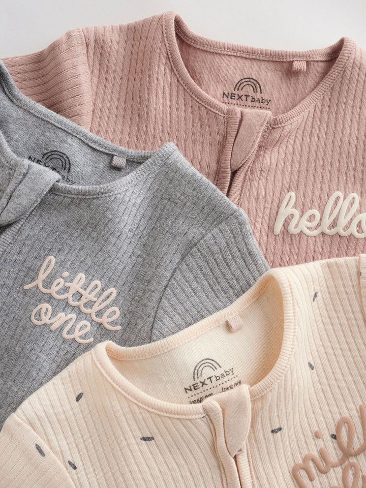 Beige Two Way Zip Baby Rompers 3 Pack (0mths-3yrs)