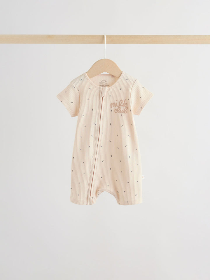 Beige Two Way Zip Baby Rompers 3 Pack (0mths-3yrs)