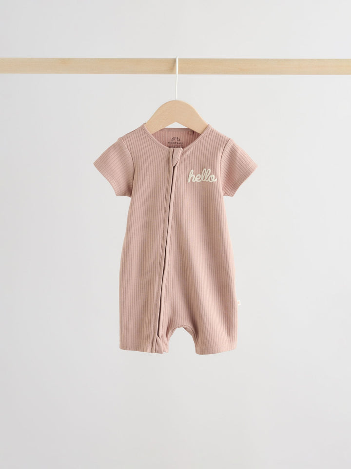 Beige Two Way Zip Baby Rompers 3 Pack (0mths-3yrs)