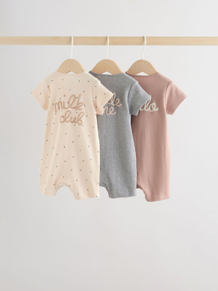 Beige Two Way Zip Baby Rompers 3 Pack (0mths-3yrs)