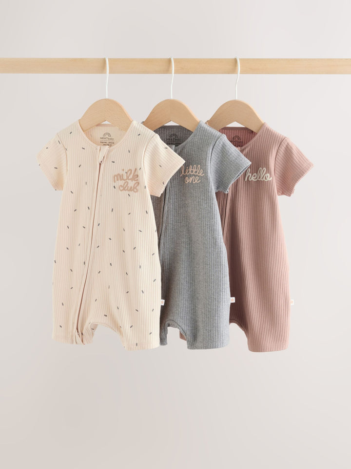 Beige Two Way Zip Baby Rompers 3 Pack (0mths-3yrs)