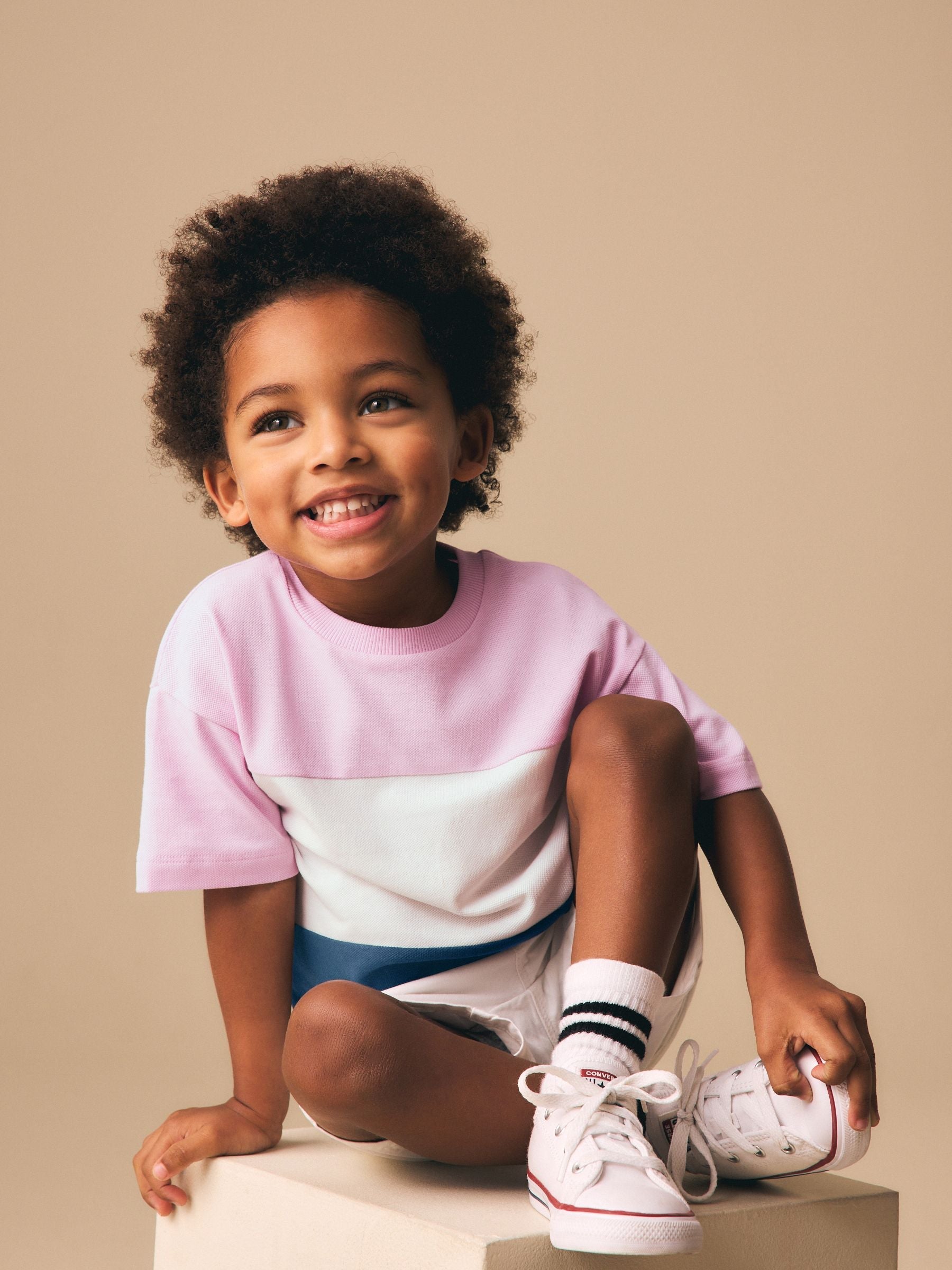 Pink/White/Blue Short Sleeve Colourblock T-Shirt (3mths-7yrs)