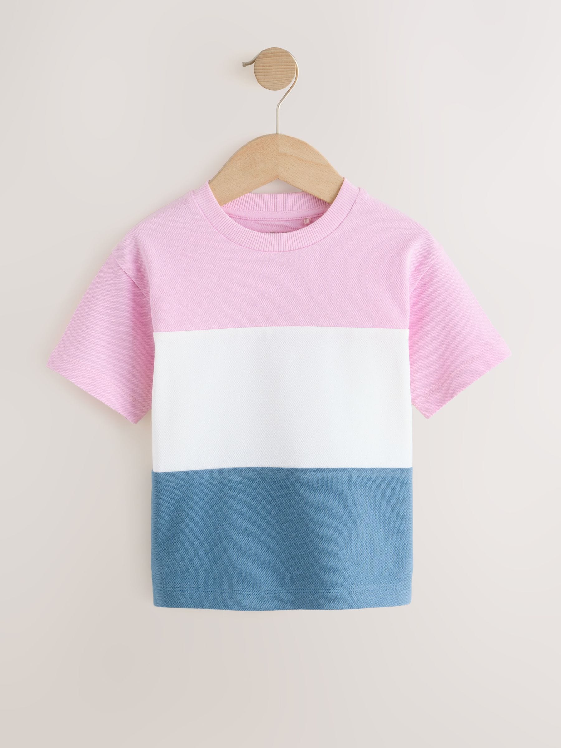 Pink/White/Blue Short Sleeve Colourblock T-Shirt (3mths-7yrs)