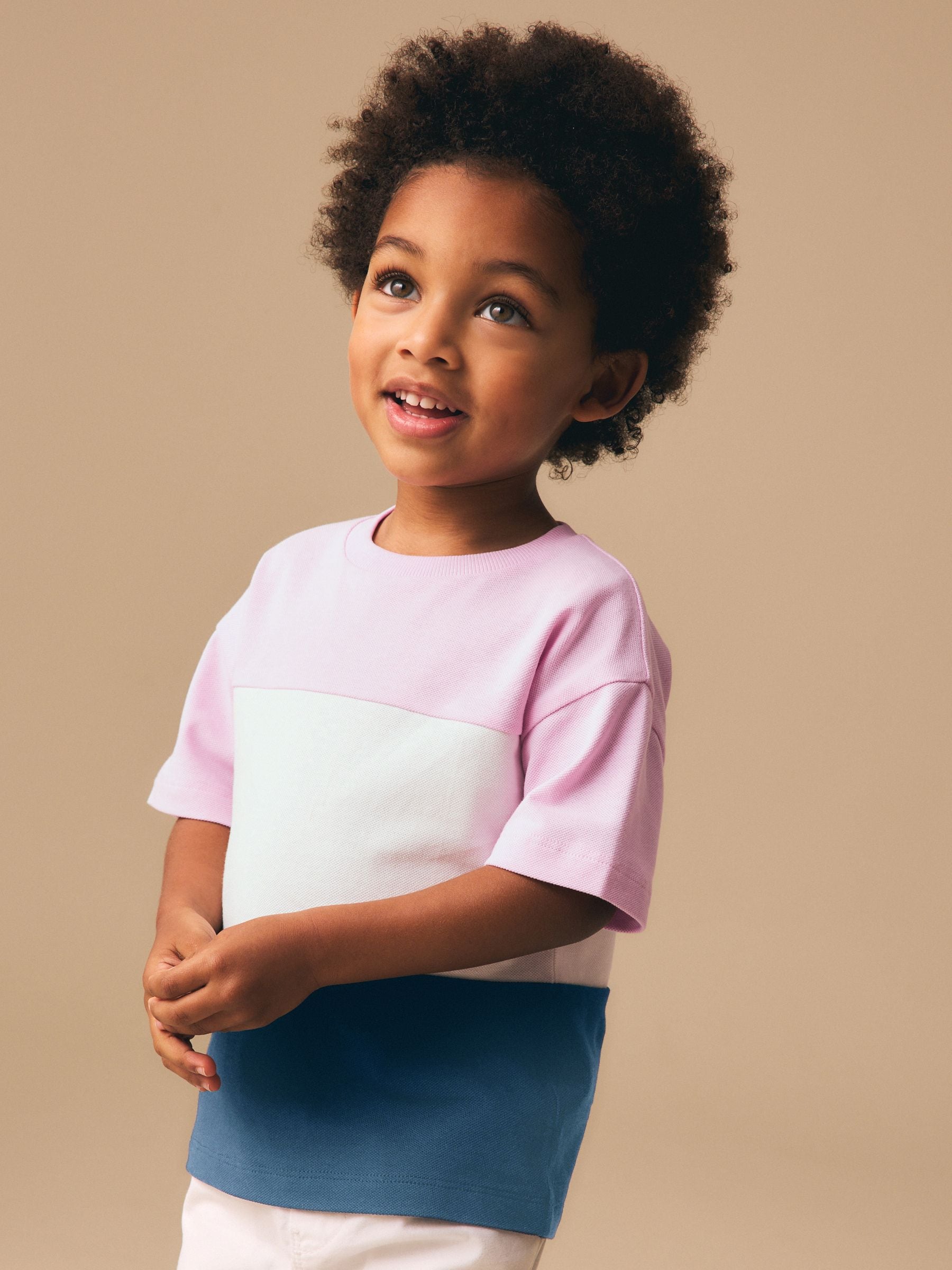 Pink/White/Blue Short Sleeve Colourblock T-Shirt (3mths-7yrs)