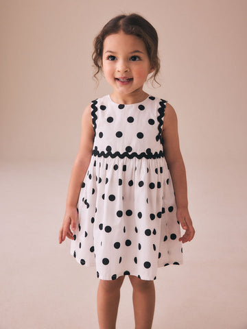 Monochrome Spot Ric Rac Dress (3mths-8yrs)