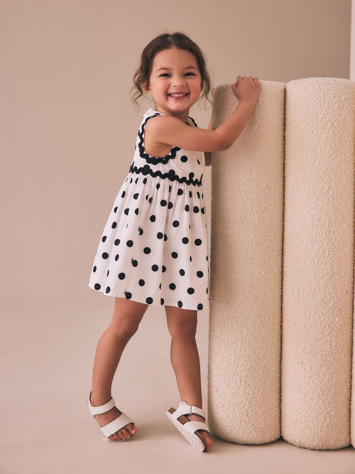 Monochrome Spot Ric Rac Dress (3mths-8yrs)