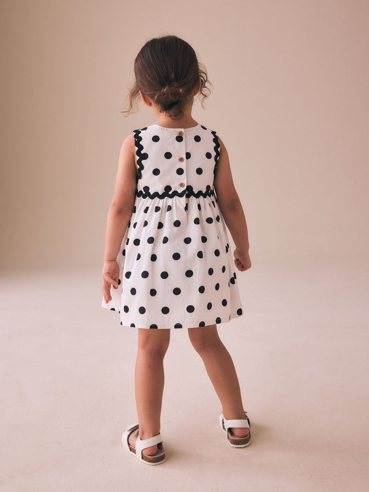 Monochrome Spot Ric Rac Dress (3mths-8yrs)