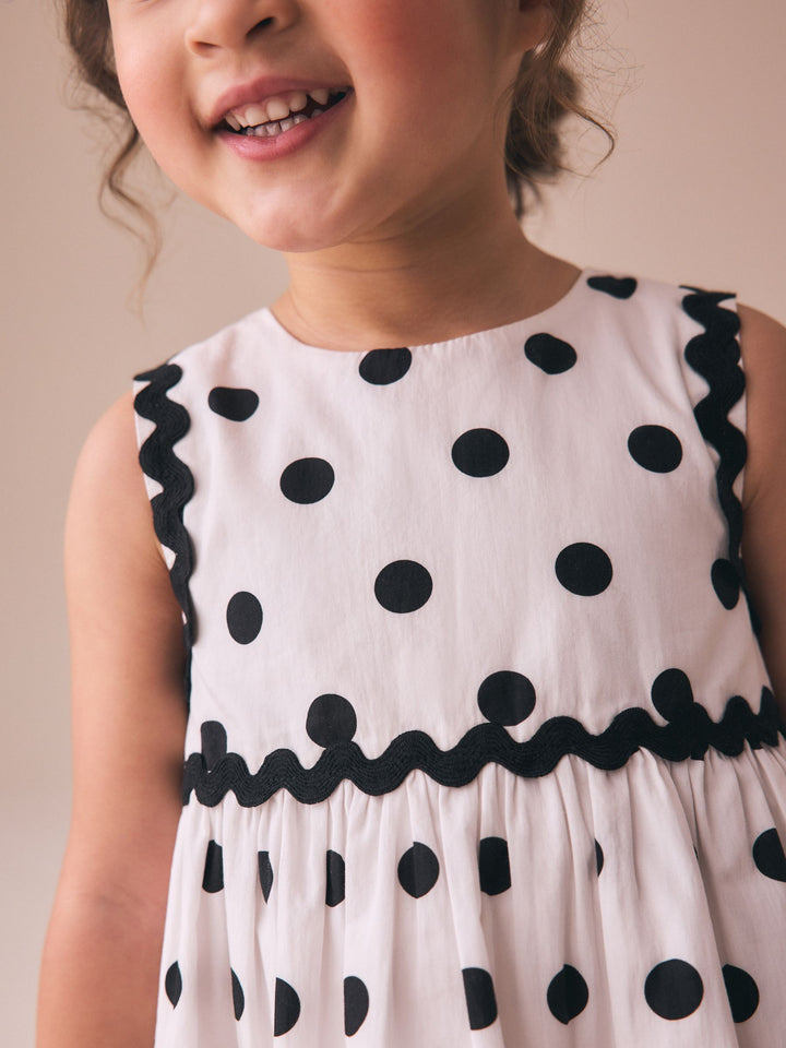 Monochrome Spot Ric Rac Dress (3mths-8yrs)