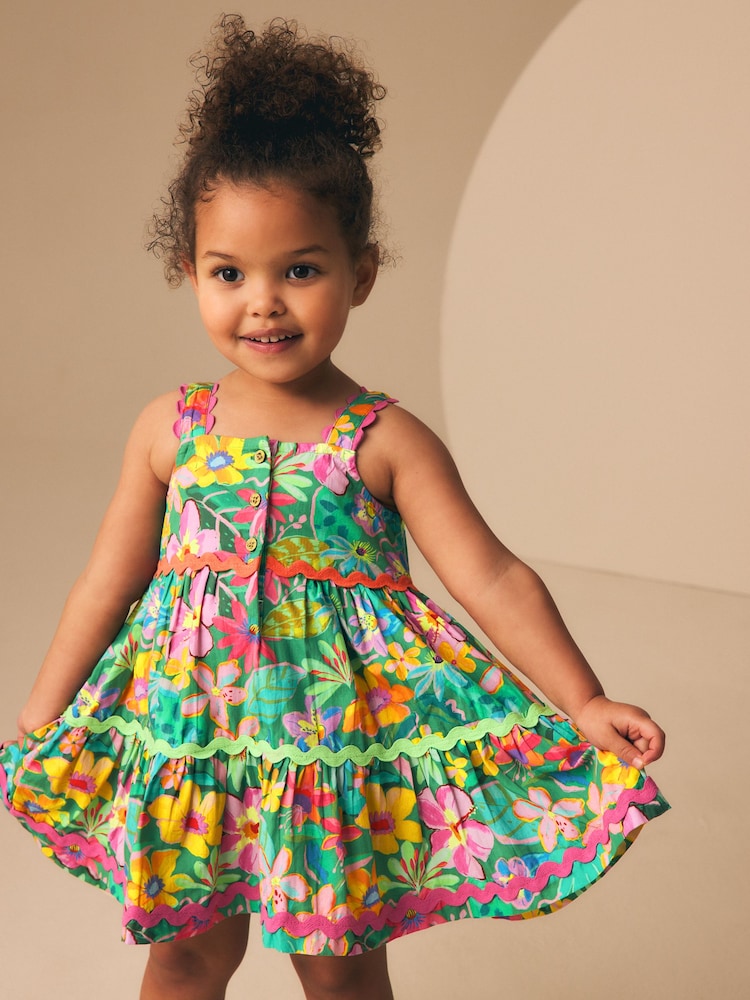 Green Tropical Ric Rac Summer Dress (3mths-8yrs)