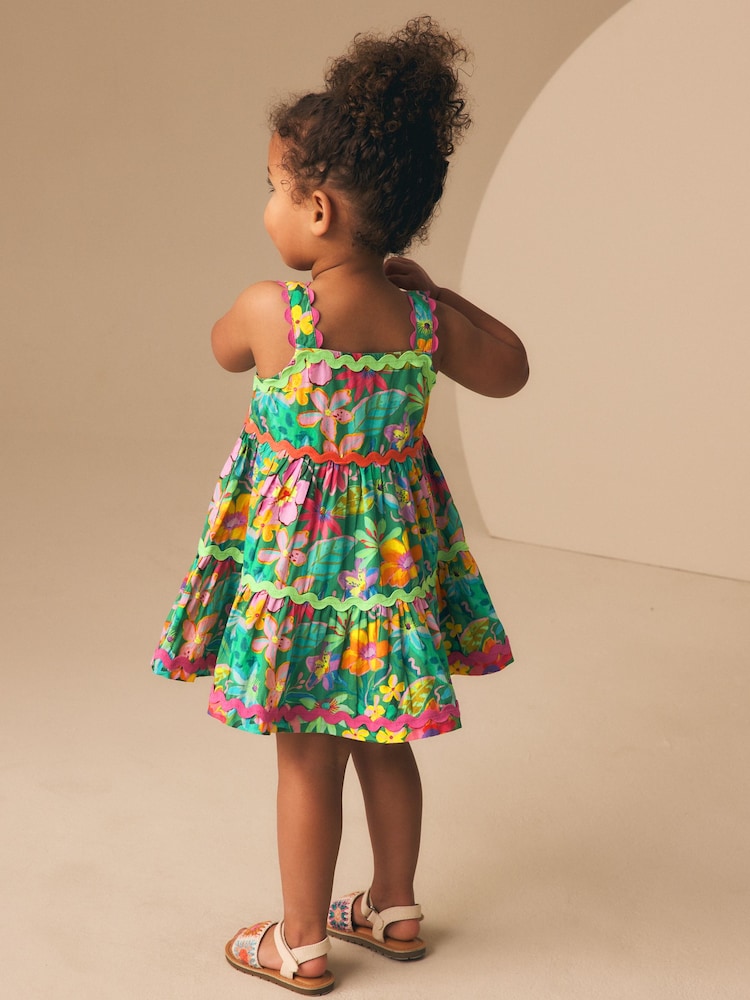 Green Tropical Ric Rac Summer Dress (3mths-8yrs)