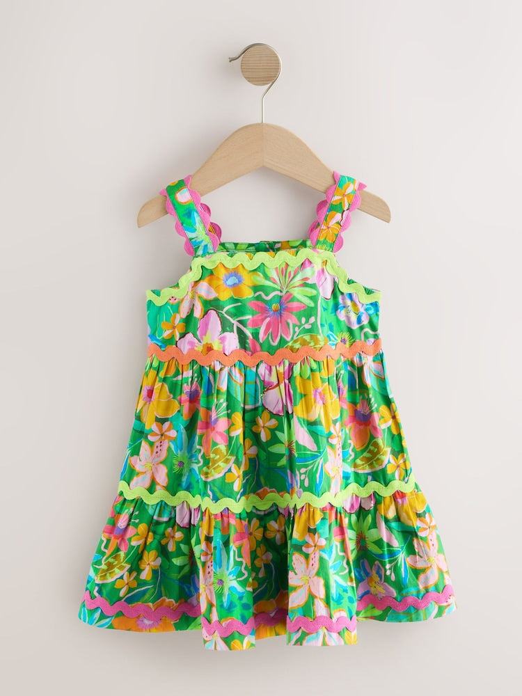 Green Tropical Ric Rac Summer Dress (3mths-8yrs)