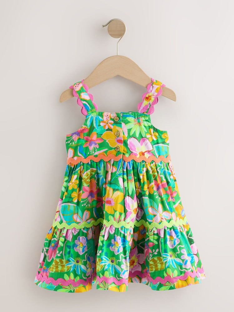 Green Tropical Ric Rac Summer Dress (3mths-8yrs)
