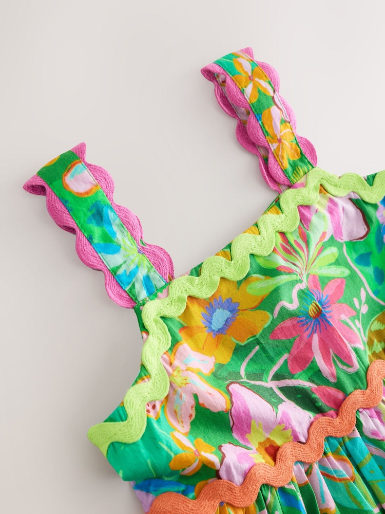 Green Tropical Ric Rac Summer Dress (3mths-8yrs)