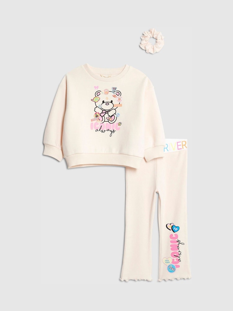 River Island Pink Iconic Bear Sweatshirt & Leggings 3 Piece Set