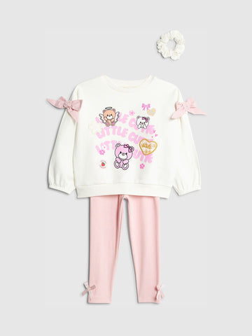 River Island Cream Little Cutie Sweat Shirt & Leggings 3 Piece Set