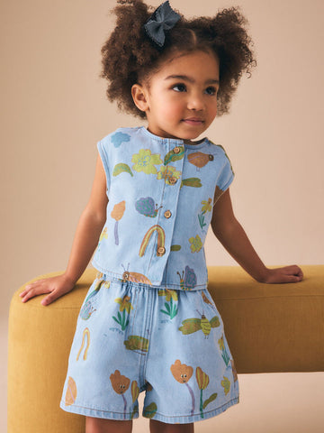 Denim Red Ladybug Print Sleeveless Top & Shorts Set (3mths-8yrs)