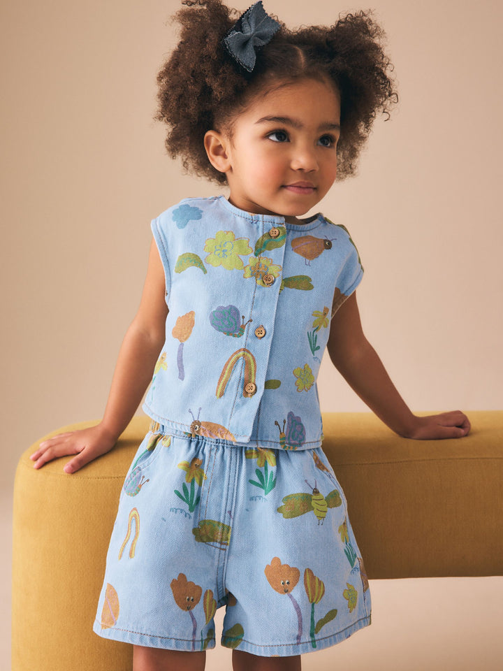 Denim Red Ladybug Print Sleeveless Top & Shorts Set (3mths-8yrs)