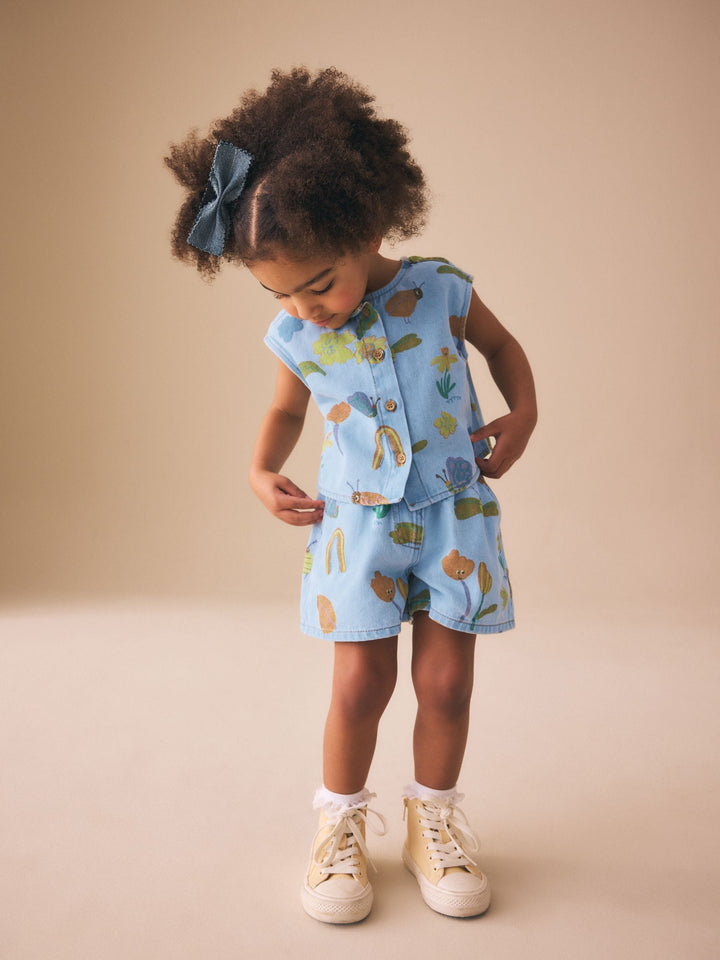 Denim Red Ladybug Print Sleeveless Top & Shorts Set (3mths-8yrs)
