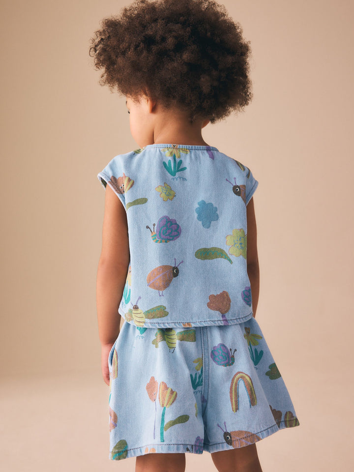 Denim Red Ladybug Print Sleeveless Top & Shorts Set (3mths-8yrs)
