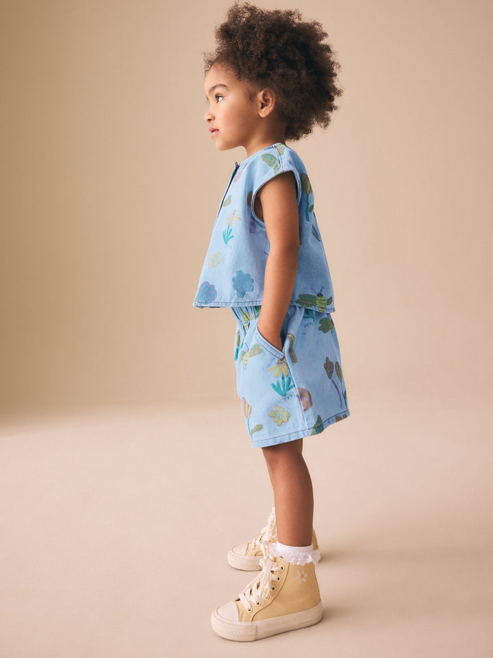 Denim Red Ladybug Print Sleeveless Top & Shorts Set (3mths-8yrs)