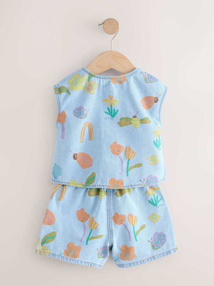 Denim Red Ladybug Print Sleeveless Top & Shorts Set (3mths-8yrs)