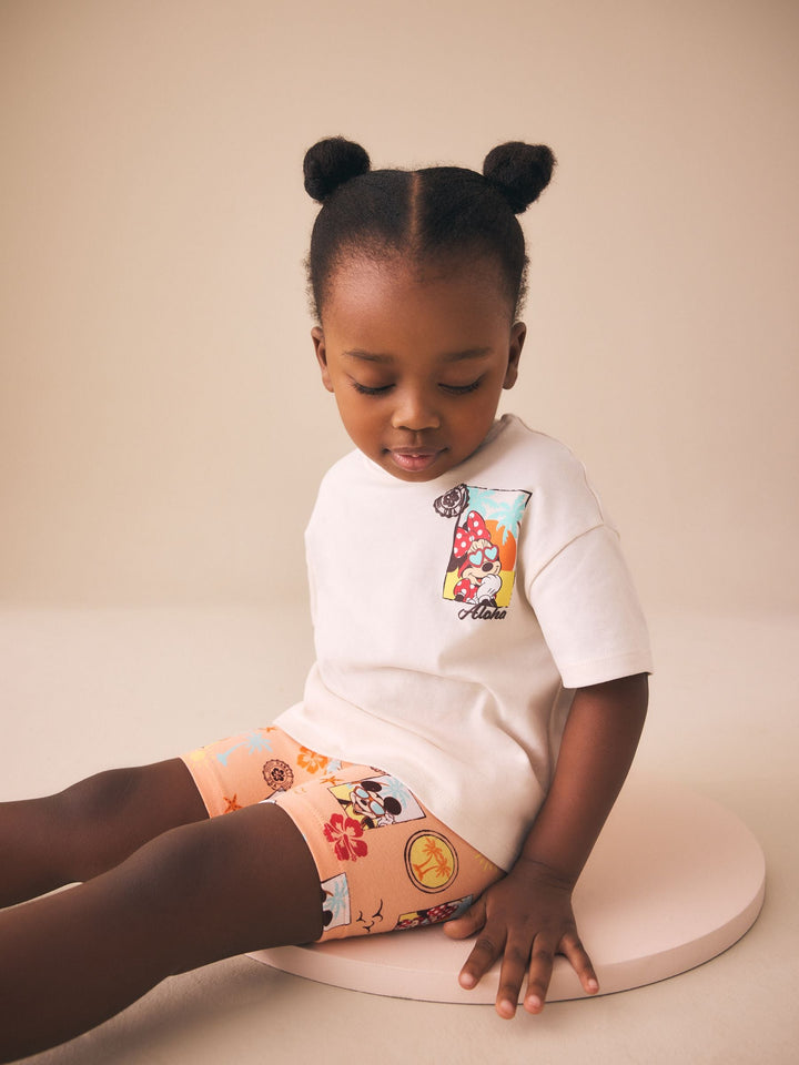 Ecru White Beach Minnie Mouse Cycle Shorts Set (3mths-7yrs)