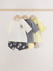 Mono/Fluro Yellow Palms Tops and Shorts Baby Set 6 Piece (0mths-3yrs)
