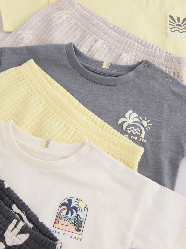 Mono/Fluro Yellow Palms Tops and Shorts Baby Set 6 Piece (0mths-3yrs)