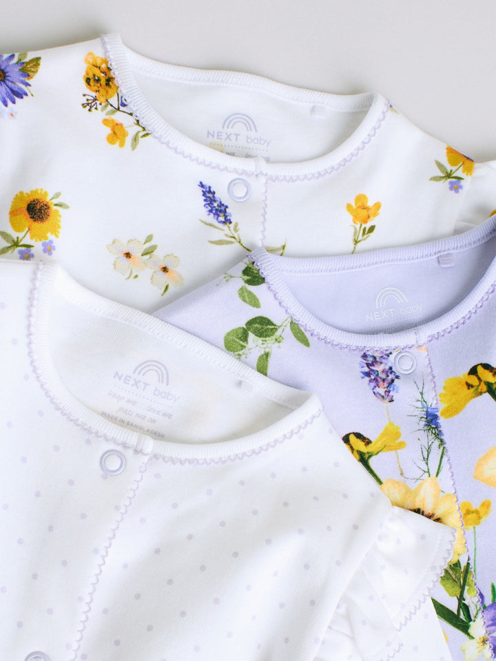 Lilac Purple Baby Sleepsuits 3 Pack (0mths-2yrs)