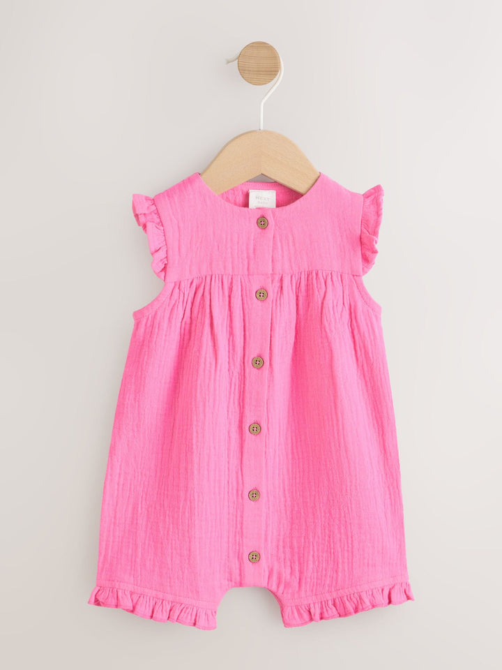 Pink Baby Short Leg Muslin Romper (0mths-3yrs)