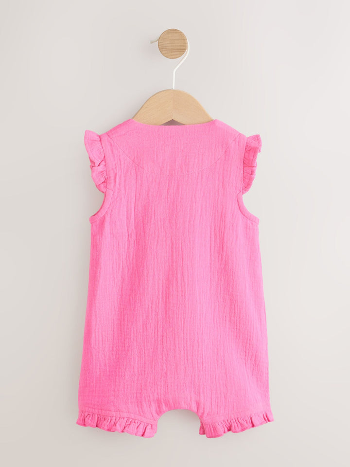 Pink Baby Short Leg Muslin Romper (0mths-3yrs)