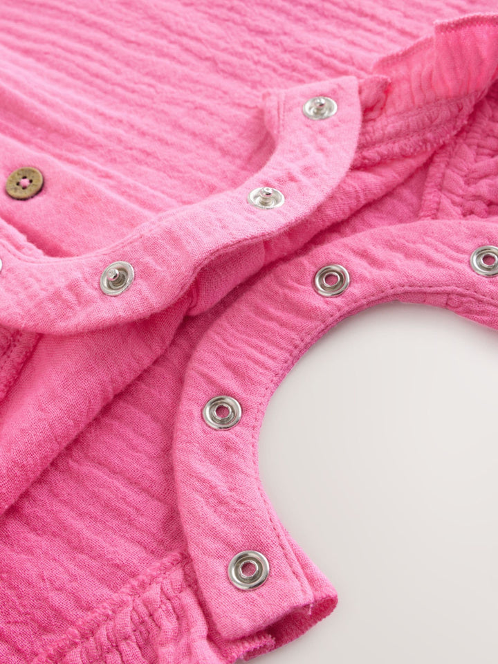 Pink Baby Short Leg Muslin Romper (0mths-3yrs)