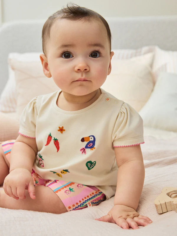 Ecru Tropical Short Sleeve Baby Top and Short Set 2 Piece (0mths-2yrs)