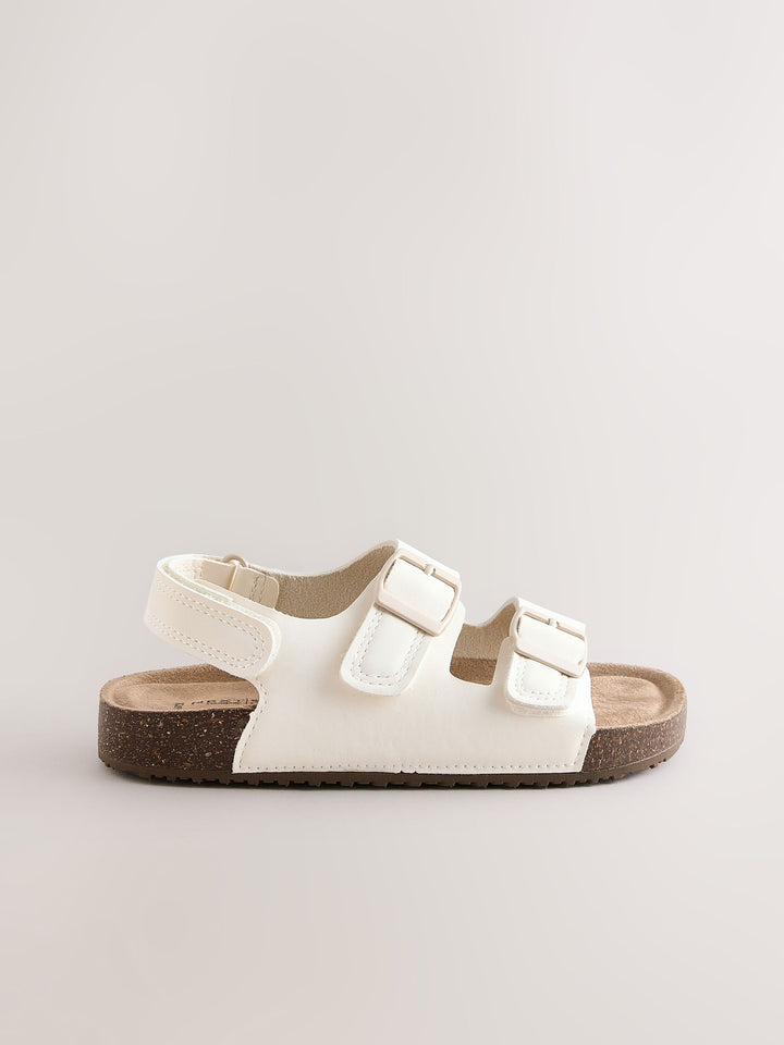 White Wide Fit (G) Double Buckle Cushioned Footbed Sandals