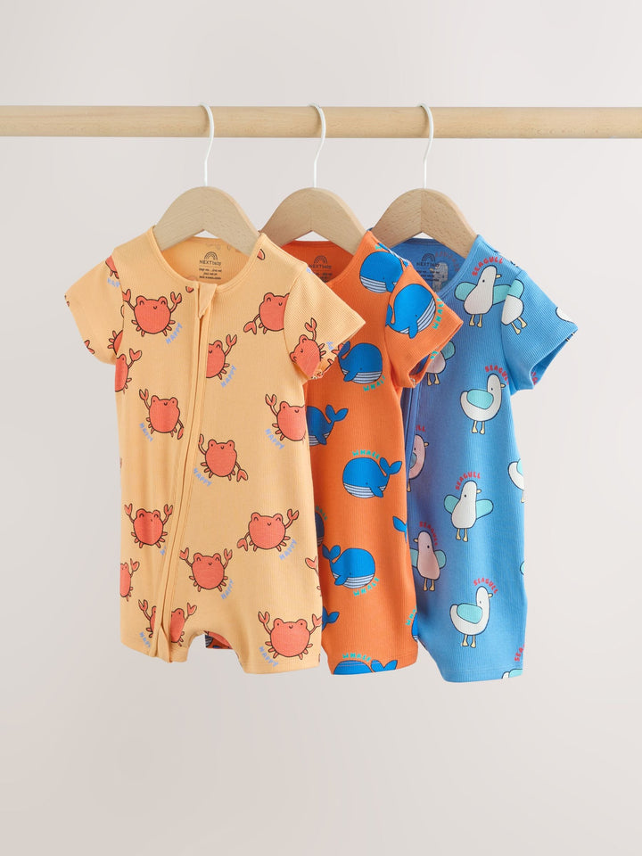 Blue/Yellow Two Way Zip Baby Rompers 3 Pack (0mths-3yrs)