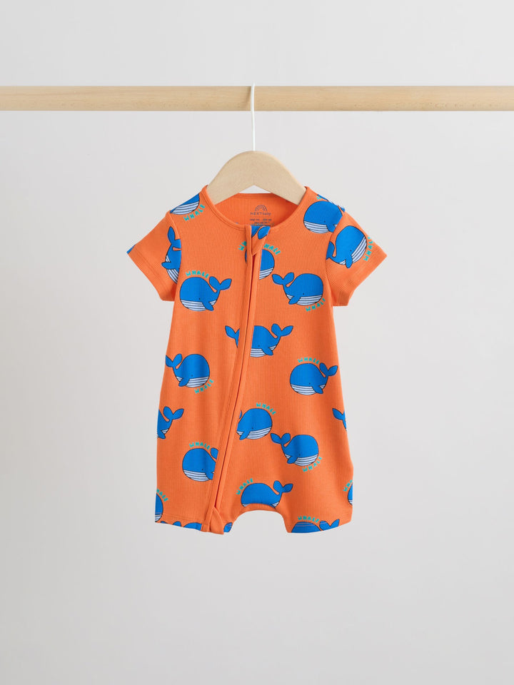 Blue/Yellow Two Way Zip Baby Rompers 3 Pack (0mths-3yrs)