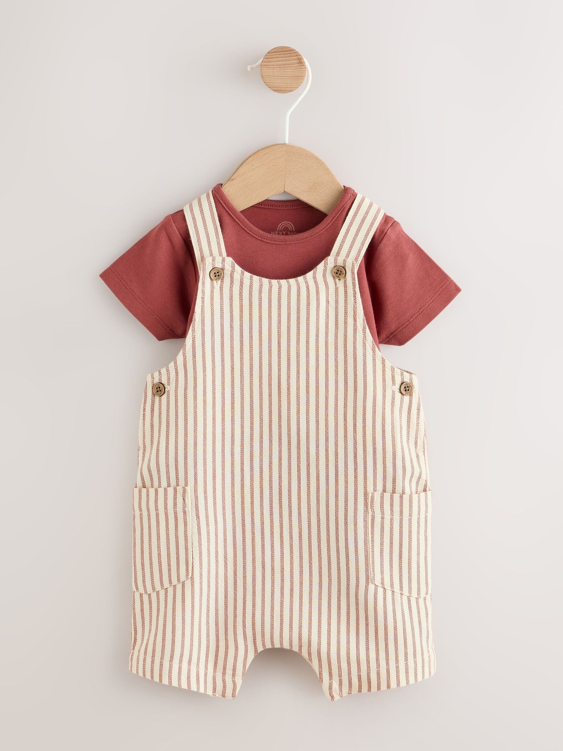 Brown Stripe Woven Dungarees and Bodysuit Set (0mths-2yrs)