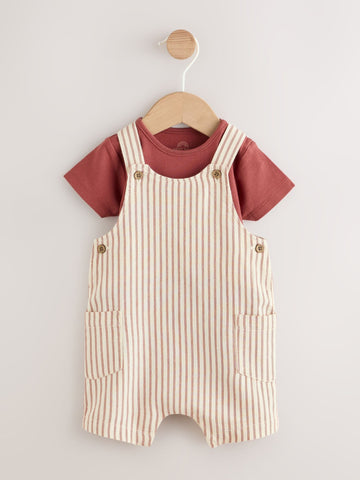 Brown Stripe Woven Dungarees and Bodysuit Set (0mths-2yrs)