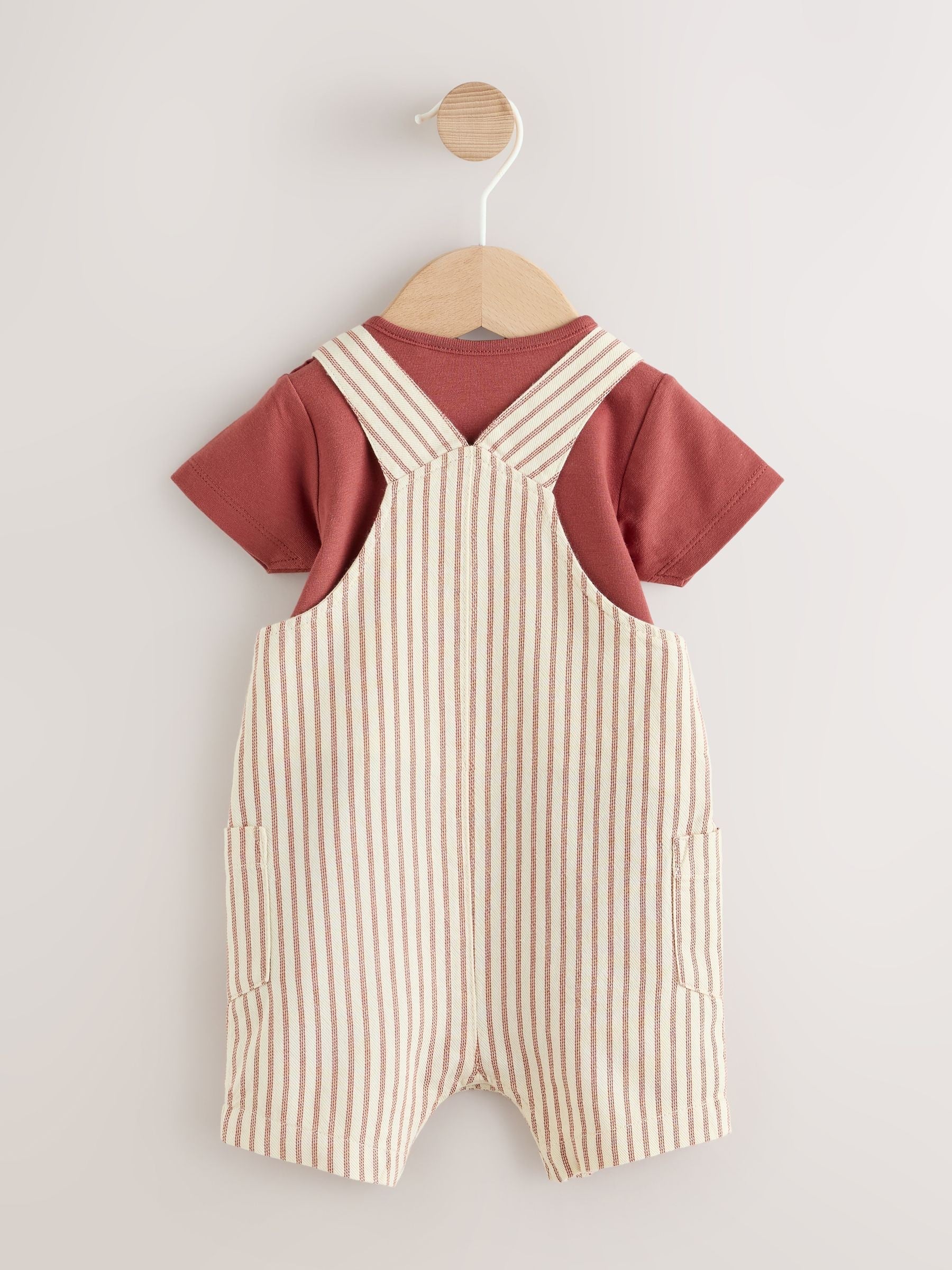 Brown Stripe Woven Dungarees and Bodysuit Set (0mths-2yrs)