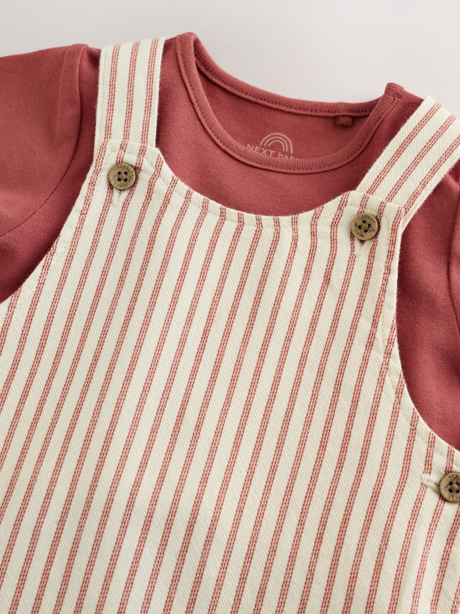 Brown Stripe Woven Dungarees and Bodysuit Set (0mths-2yrs)